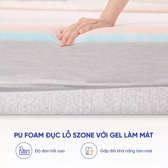 PU Foam đục lỗ 5Zone với gel làm mát